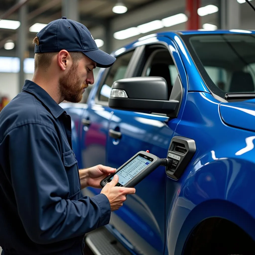 Mechanic Using Scan Tool on a Ford Ranger