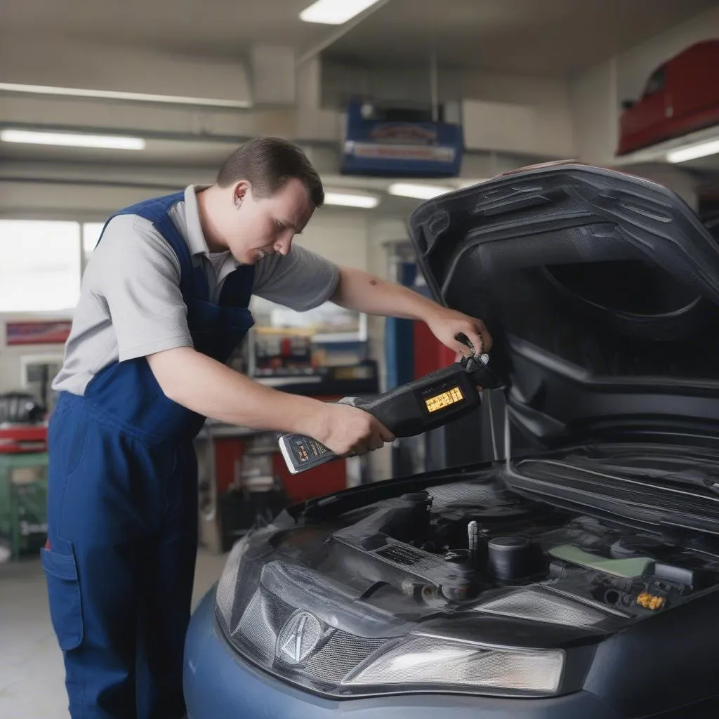 Emissions tester in a mechanic's shop