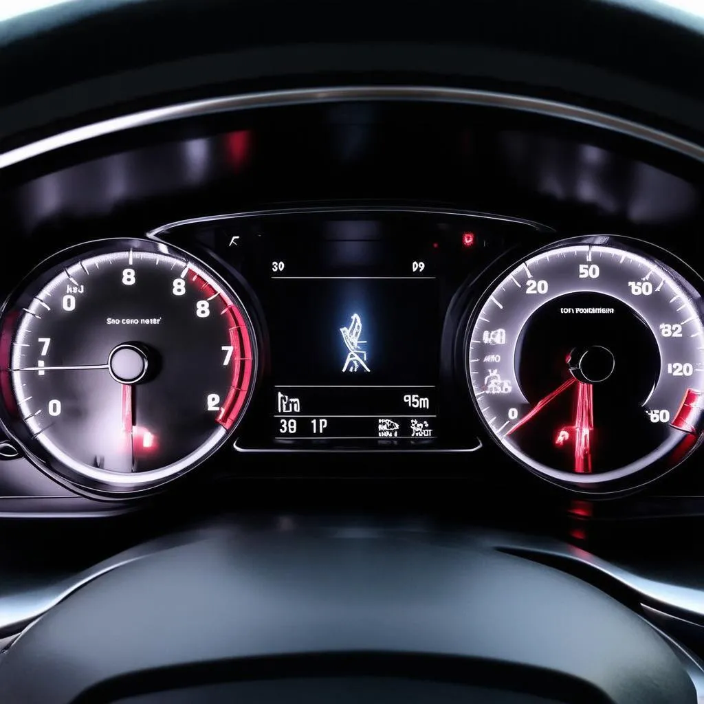 European car dashboard with warning lights