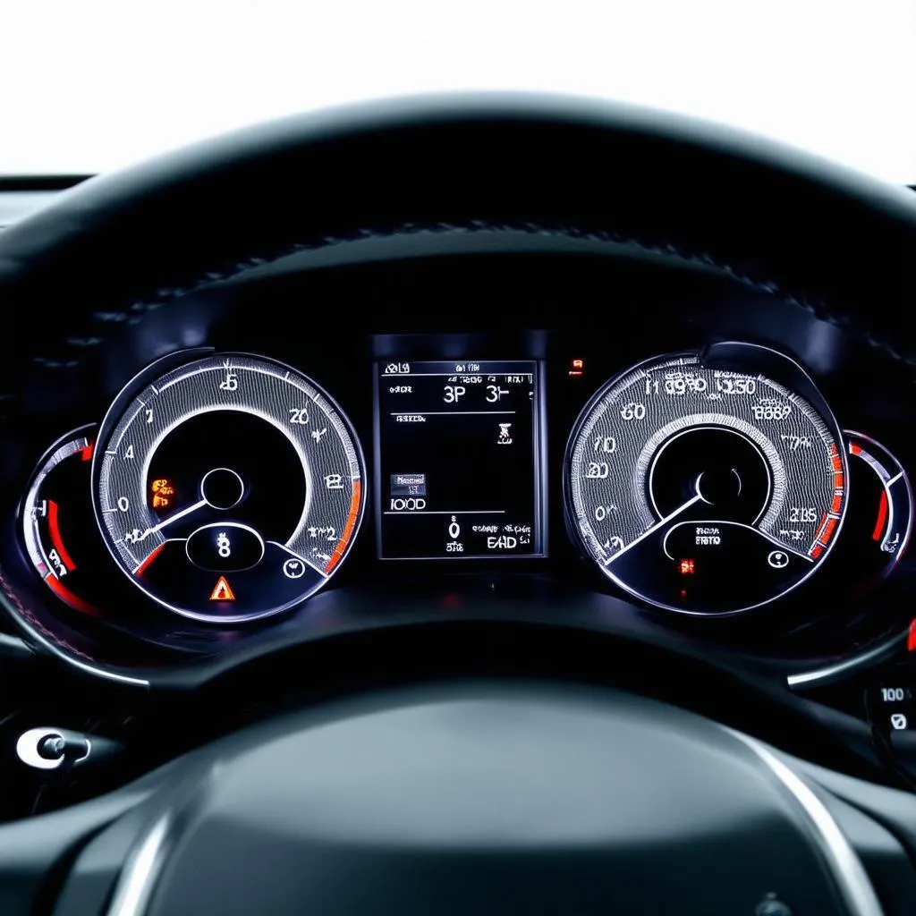 European car dashboard with warning lights