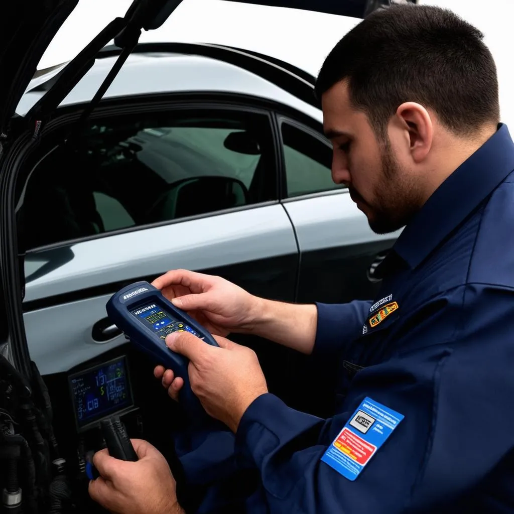 Technician using a diagnostic tool