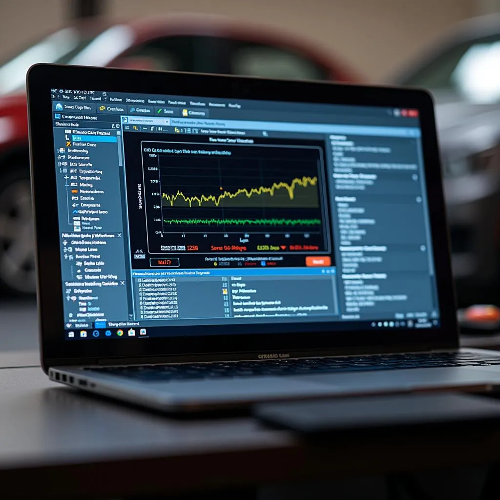 Laptop displaying diagnostic software for European cars