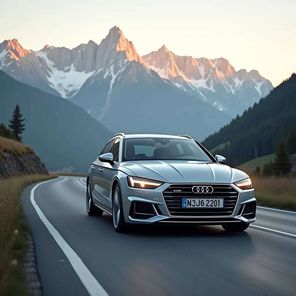 European car enjoying a scenic drive