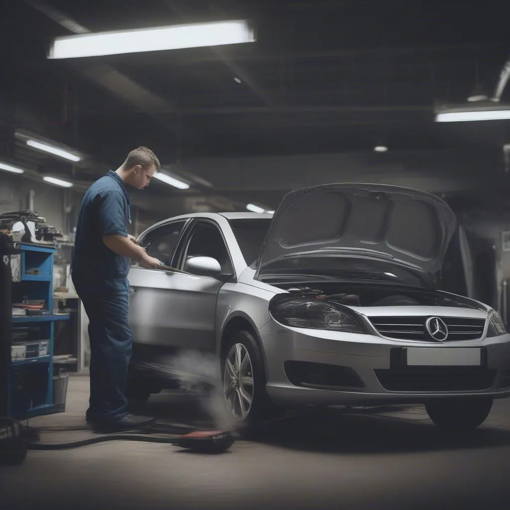 European car mechanic working on a vehicle