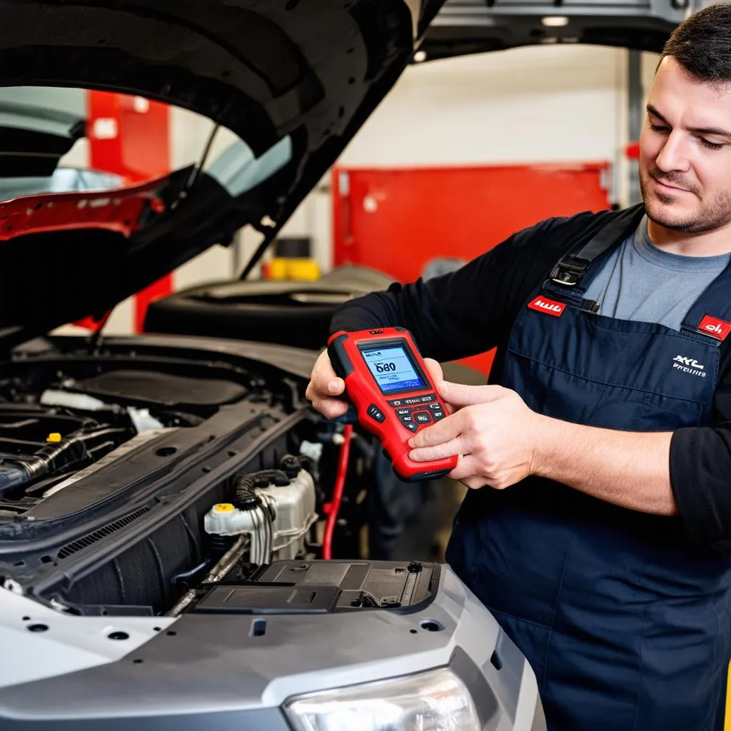 European Car Mechanic Using Autel xsp Premium