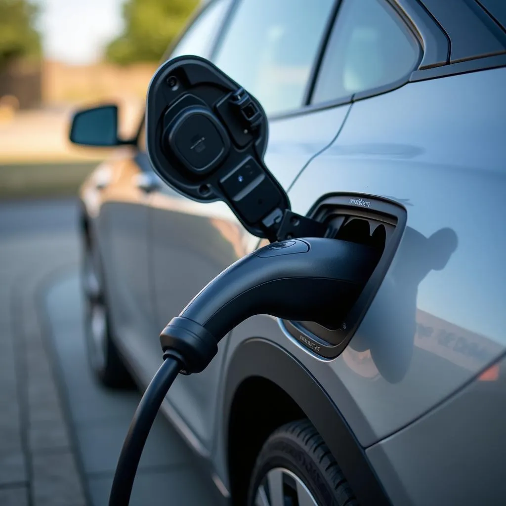 Electric Vehicle Plugged into Charging Station