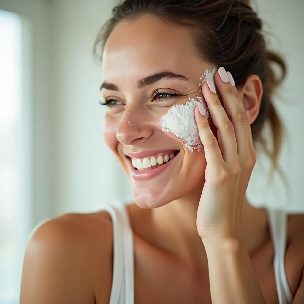 Woman exfoliating her skin for a radiant glow