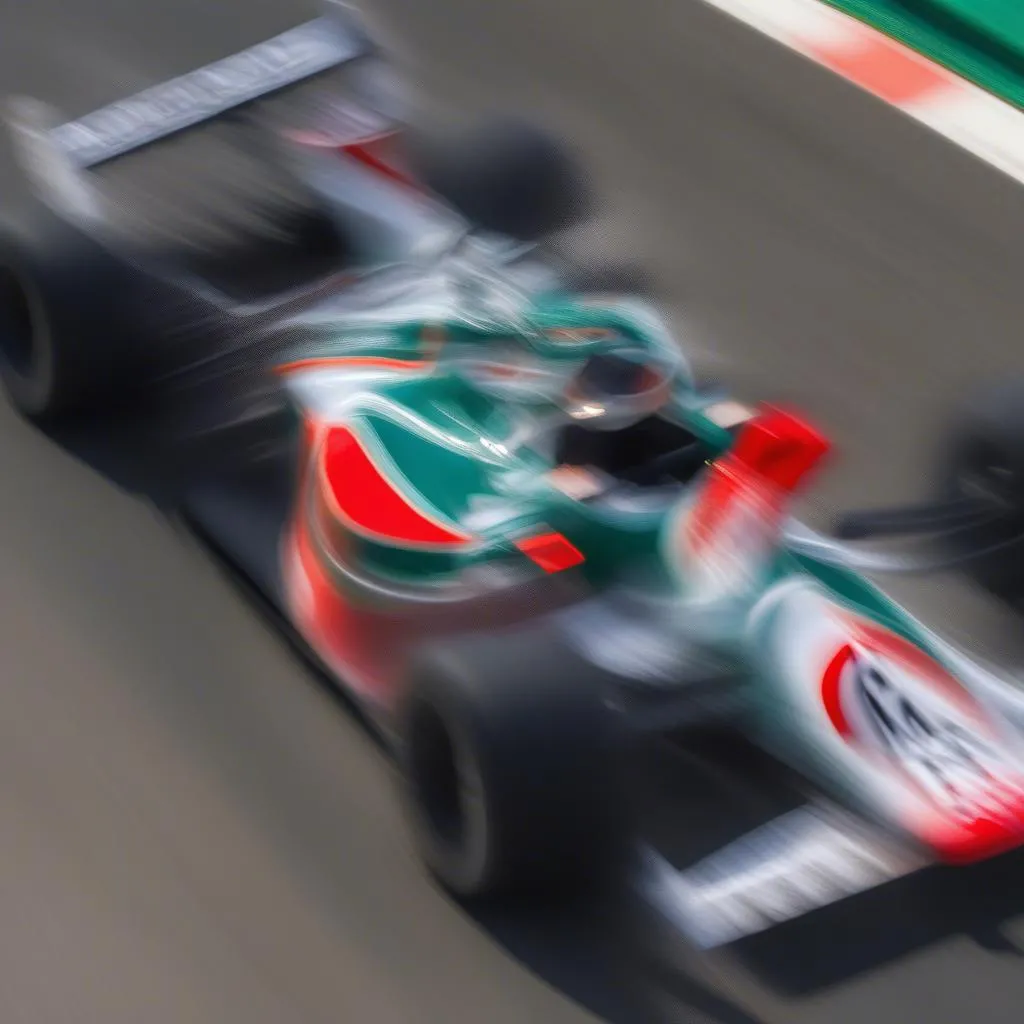 An F1 car reaching its top speed