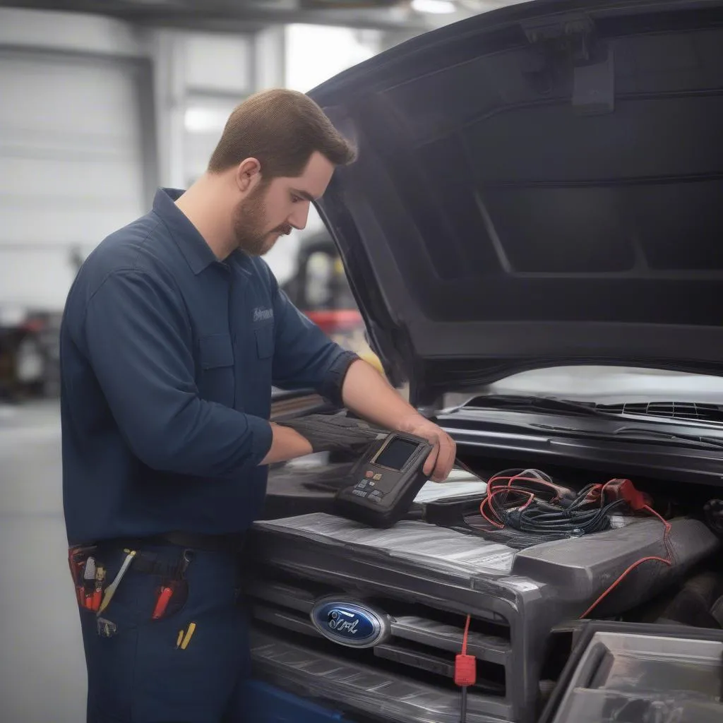 Mechanics interpreting scan tool codes for a Ford F150