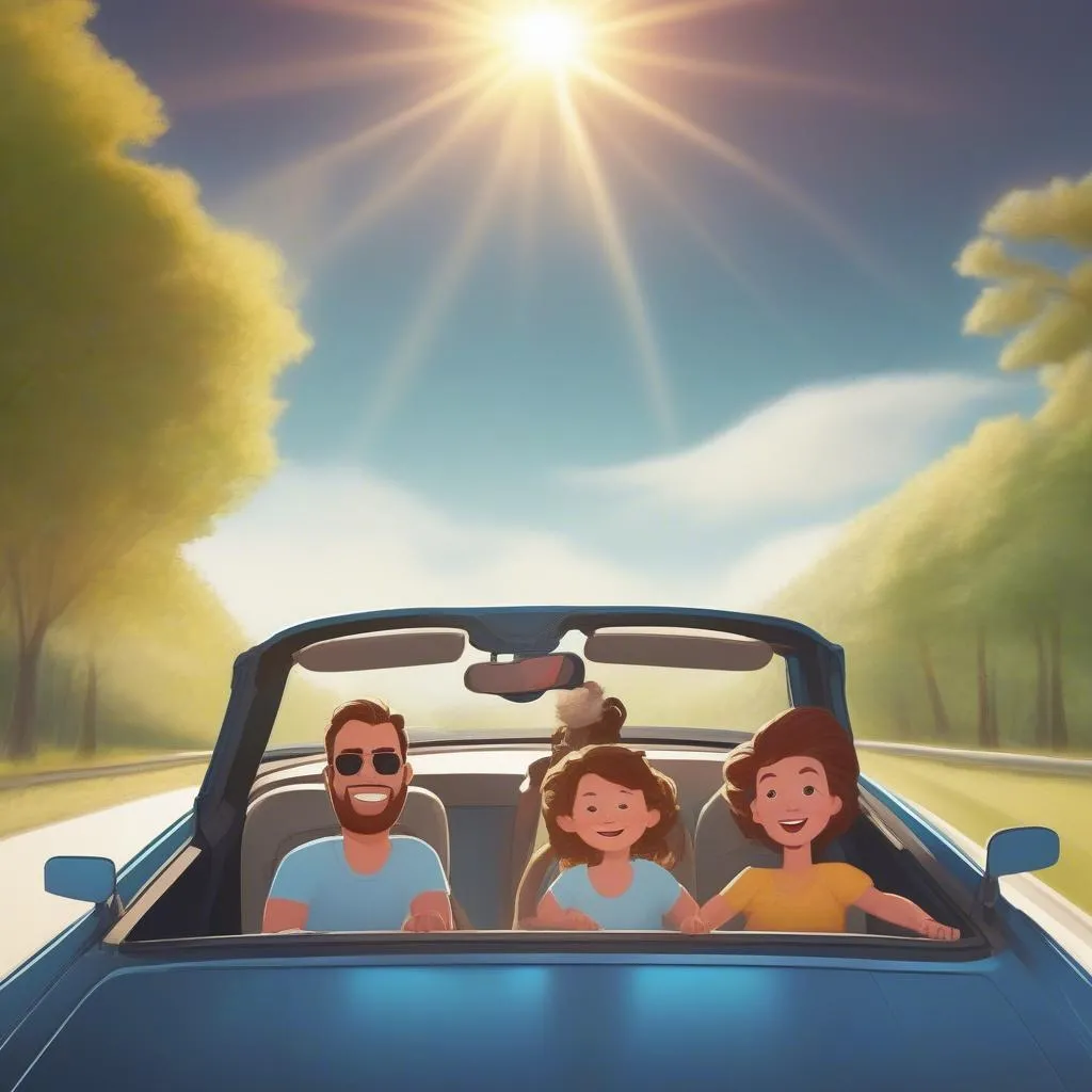 Happy Family Driving in Car