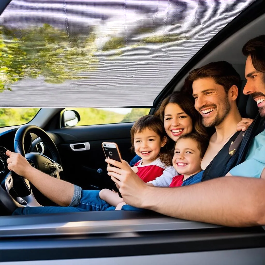 Family in Car with Shades