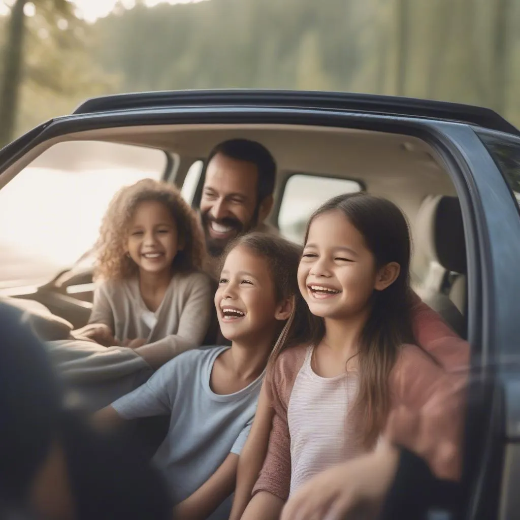 Happy Family Road Trip in a Minivan