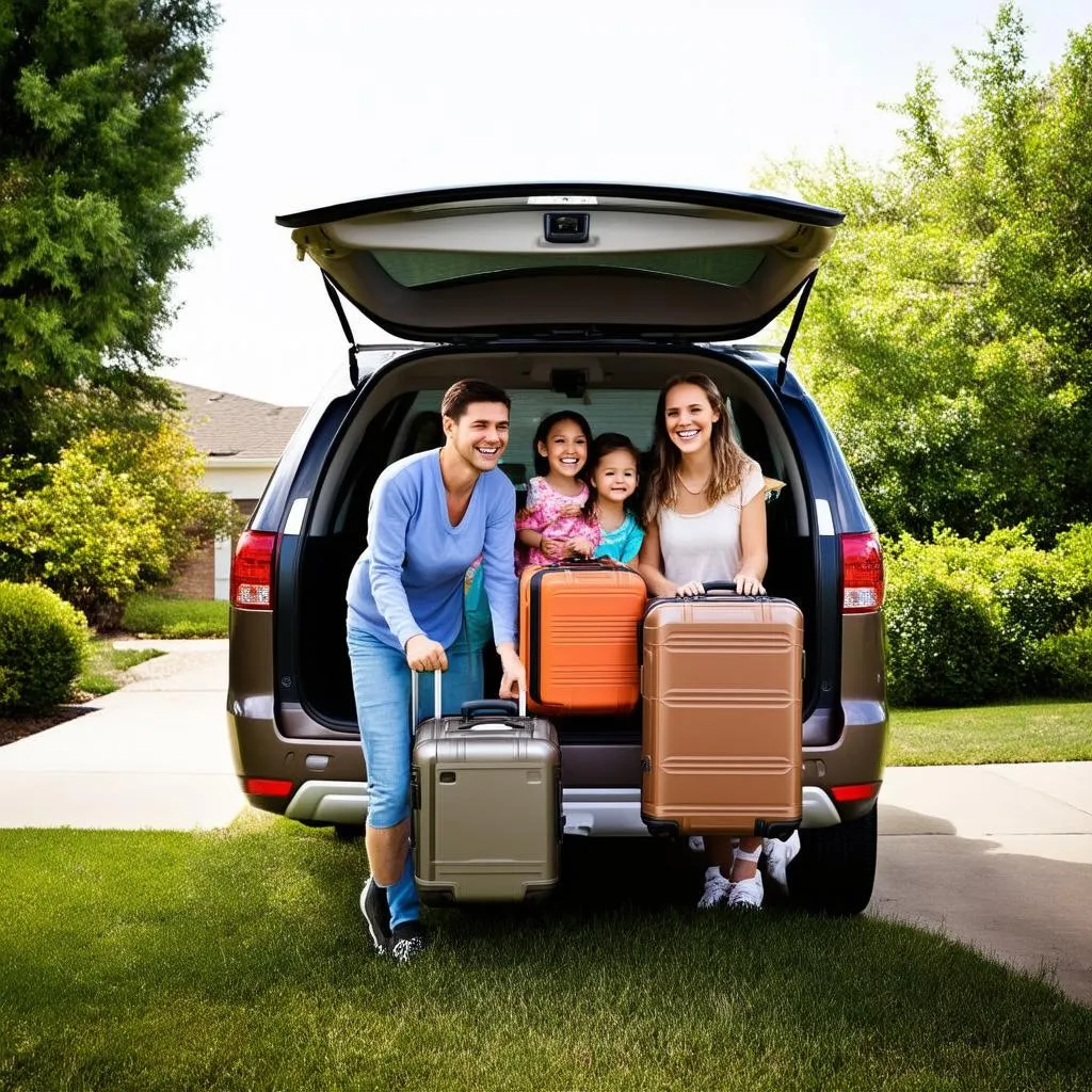 Family packing an SUV for a road trip