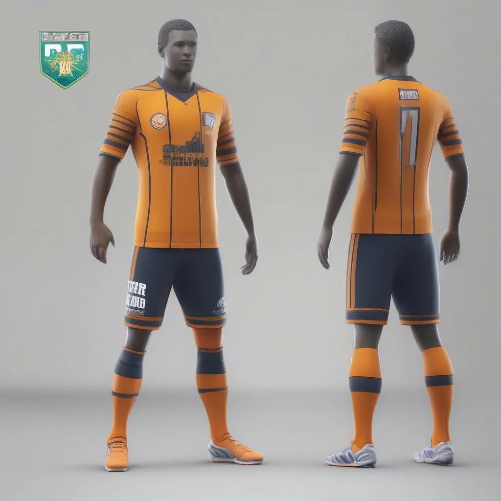 A customized team kit with unique logos and colors