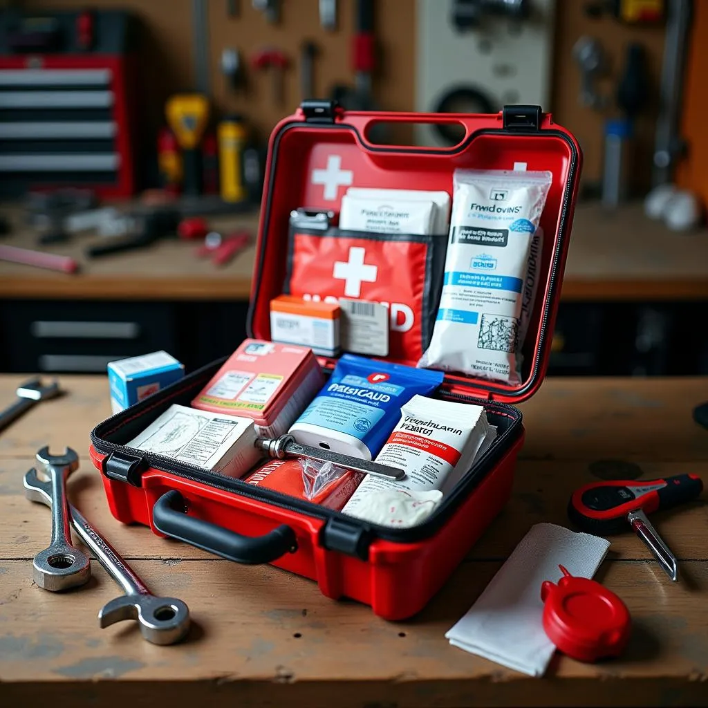 Essential First Aid Kit in a Garage Setting