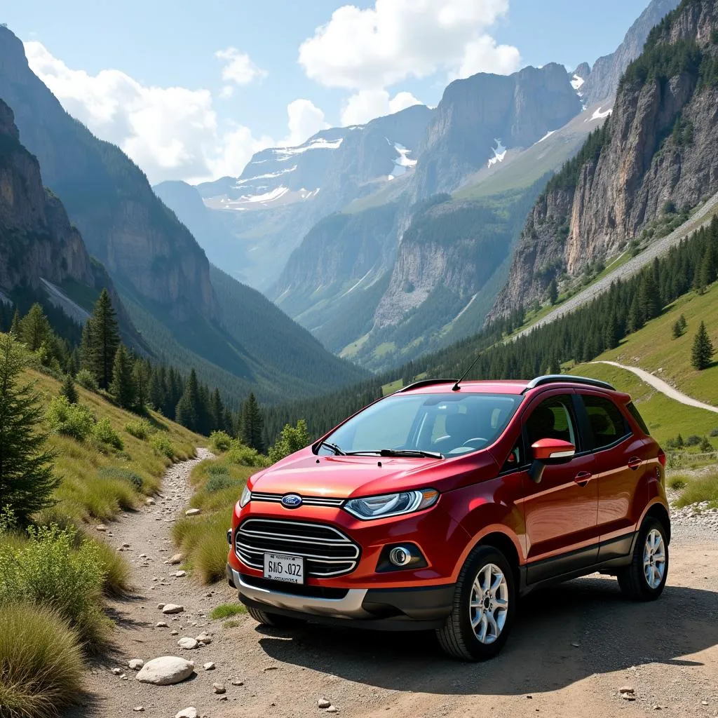 Ford EcoSport parked near a mountain trailhead