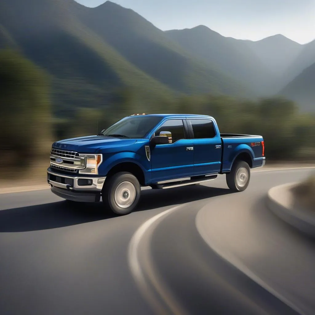 Ford F-Series Pickup Truck Driving on a Scenic Highway