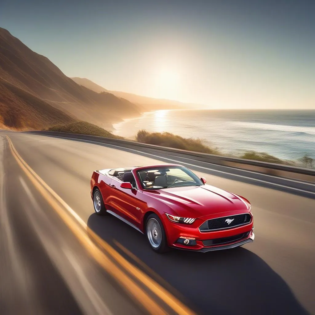 Ford Mustang Convertible Cruising on California Highway