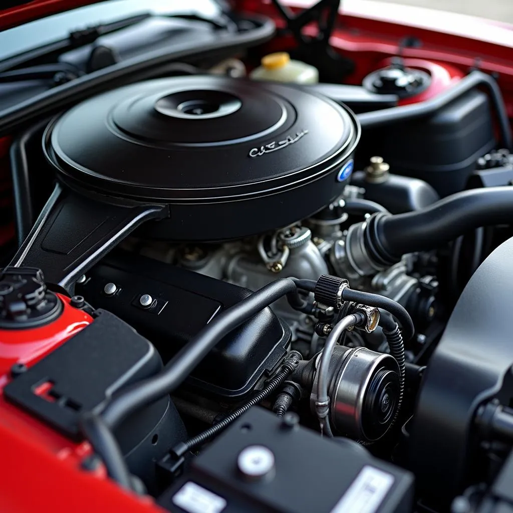 Close-up of Ford Mustang engine