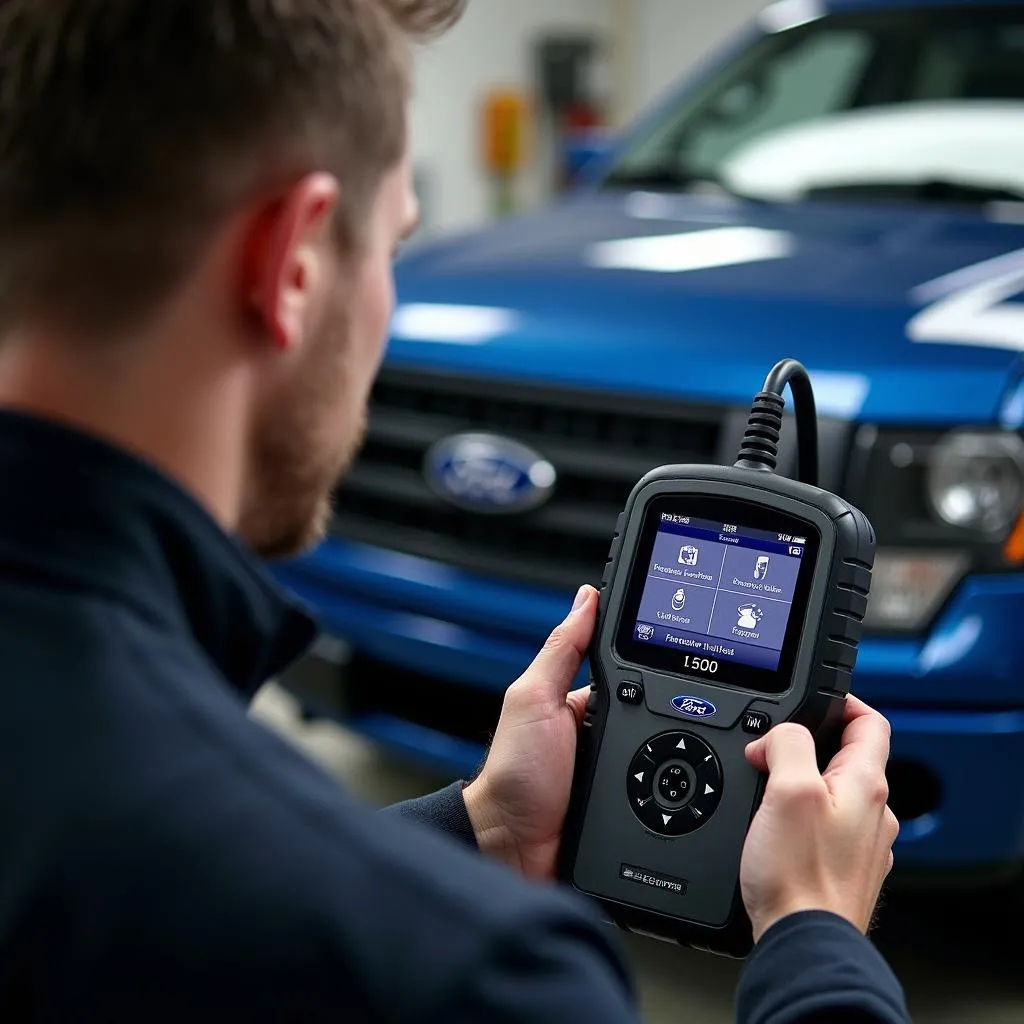 Ford Owner Diagnosing Car with Scan Tool