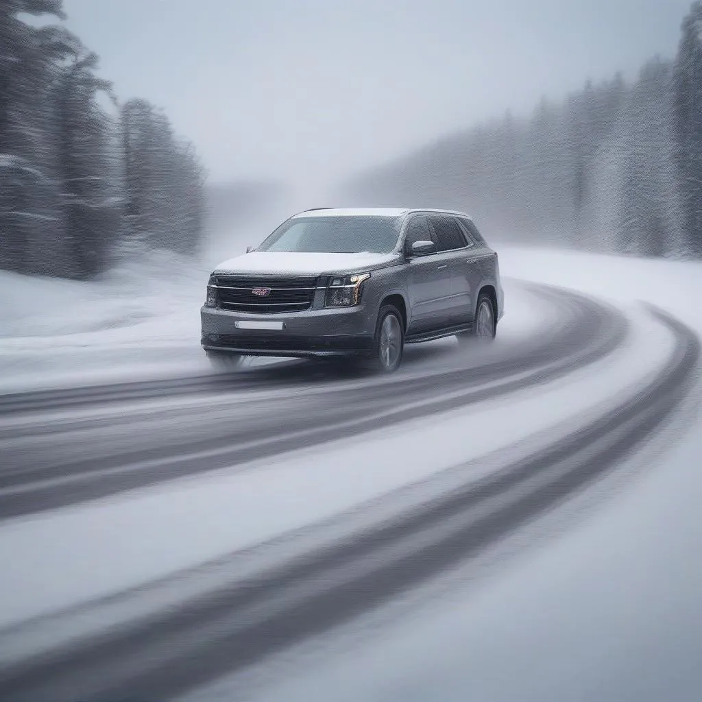 Front Wheel Drive Car in Snow