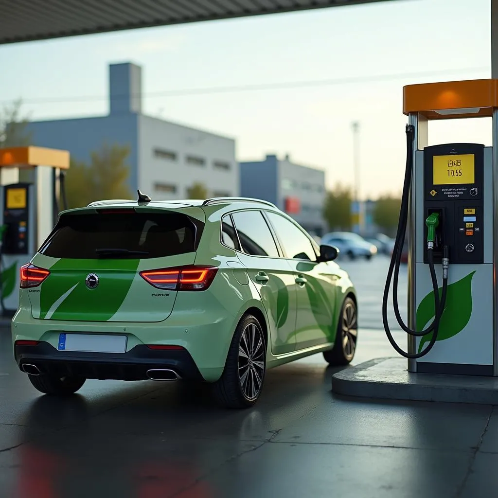 Fuel-efficient car being refueled