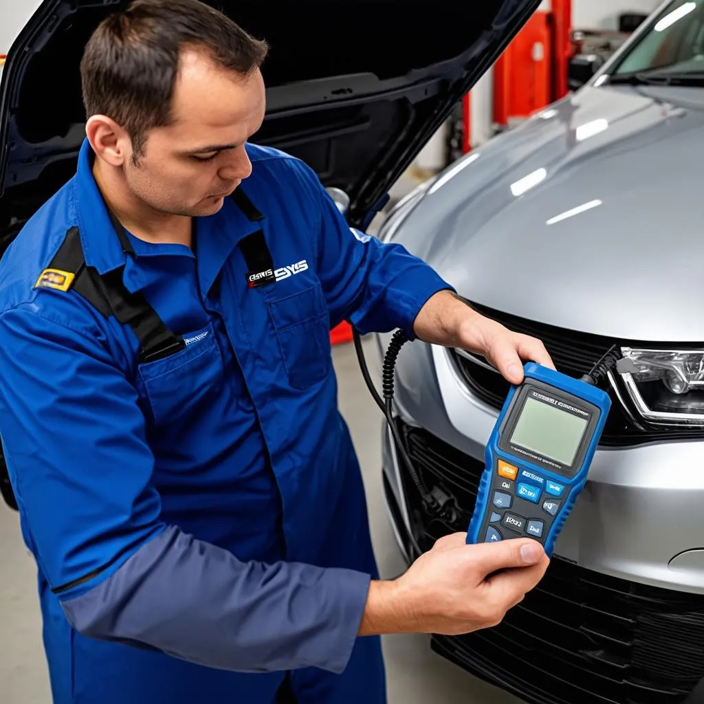 Mechanic connecting Genisys to a car