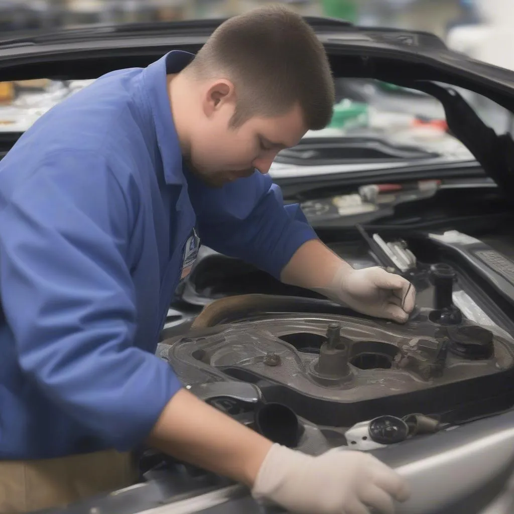 Genuine OEM Parts for European Car Repair: A Mountain View Care Center Technician Replaces a Faulty Part with a Genuine OEM Part