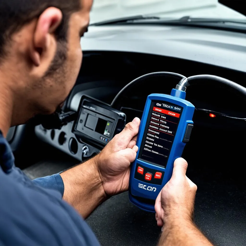 Mechanic using a GM Tech 2 scan tool