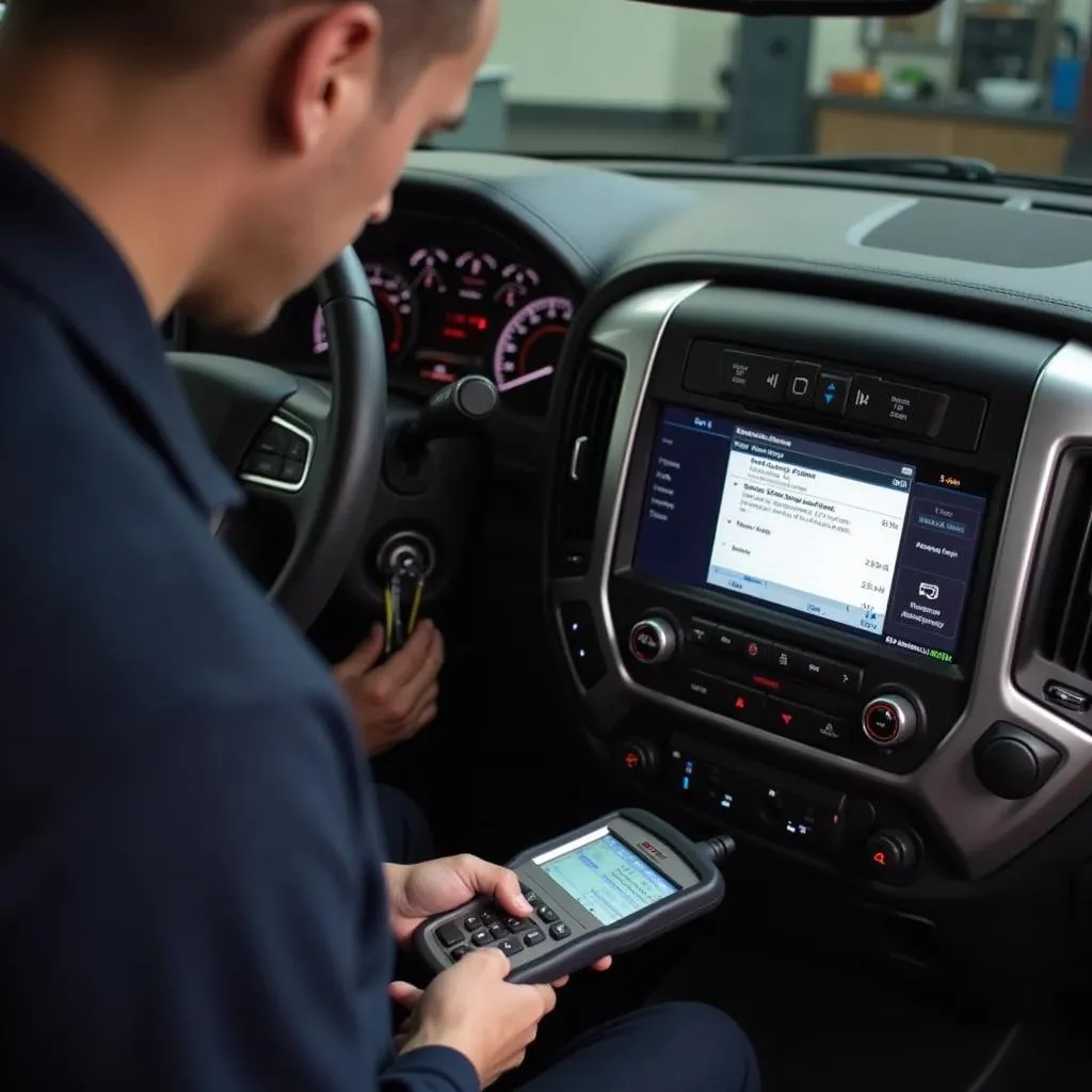 GM Tech 2 scan tool being used for diagnostics