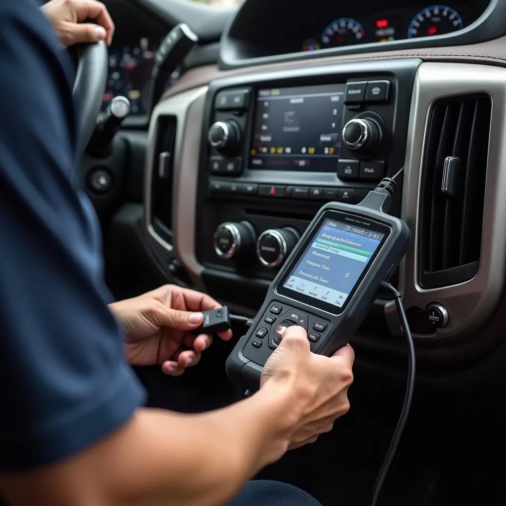 Mechanic using a GMC ABS Scan Tool