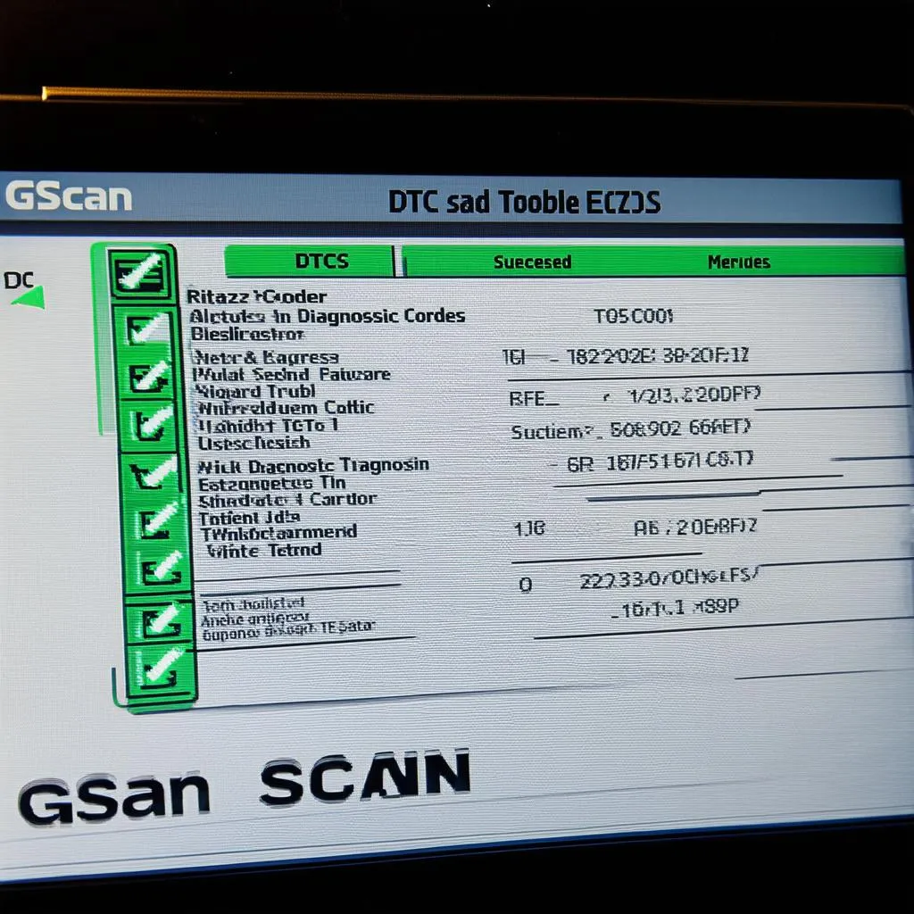 Close-up of the GScan scan tool display showing diagnostic results