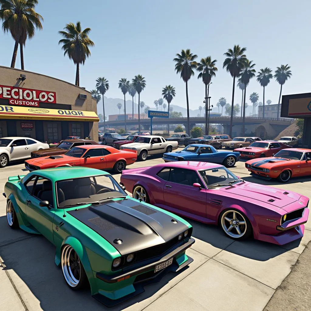 GTA 5 car meet at the Los Santos Customs