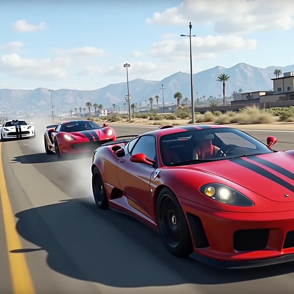 GTA 5 cars racing on a track