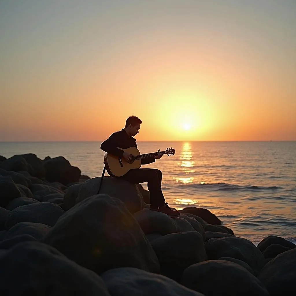 Guitarist Playing Fast Car at Sunset 