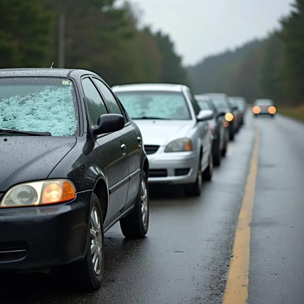 Cars damaged by hailstorm