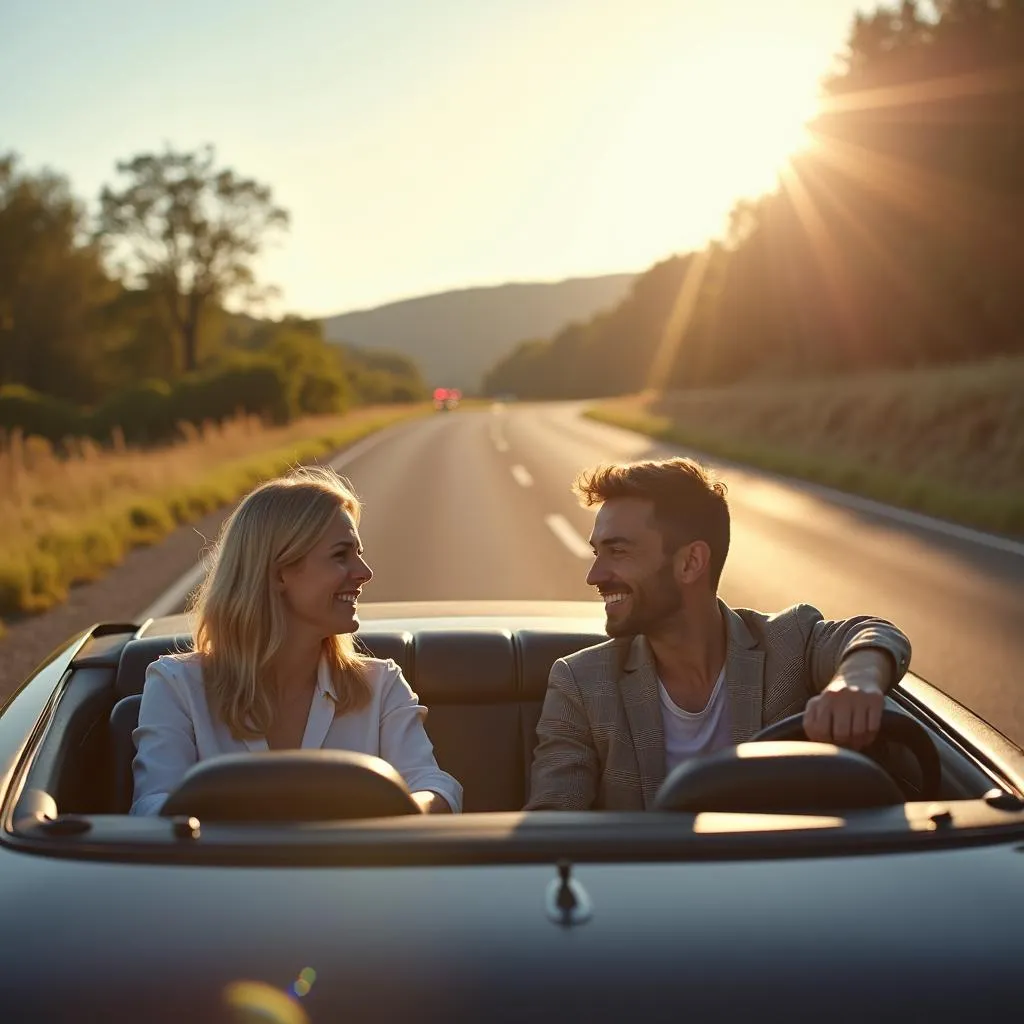 Enjoying the open road in their newly purchased vehicle