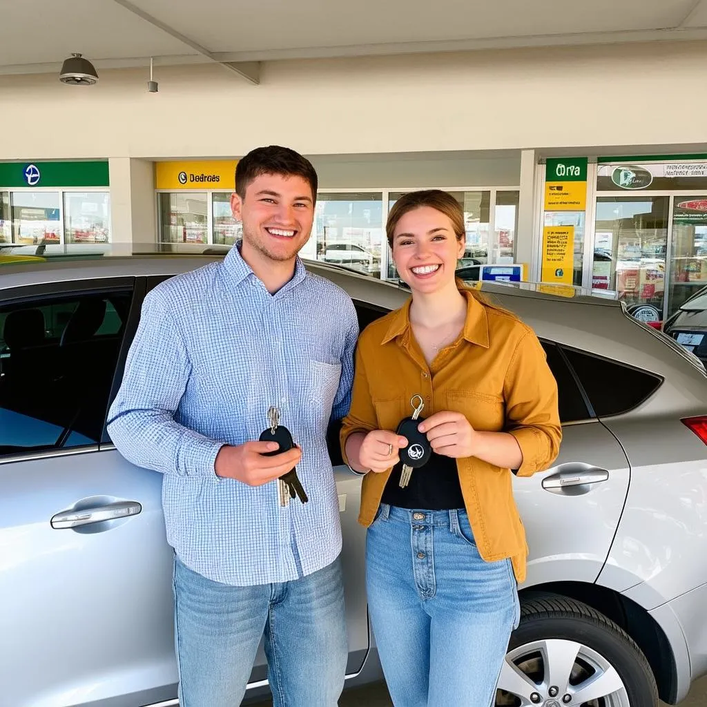 Couple Picking Up Rental Car