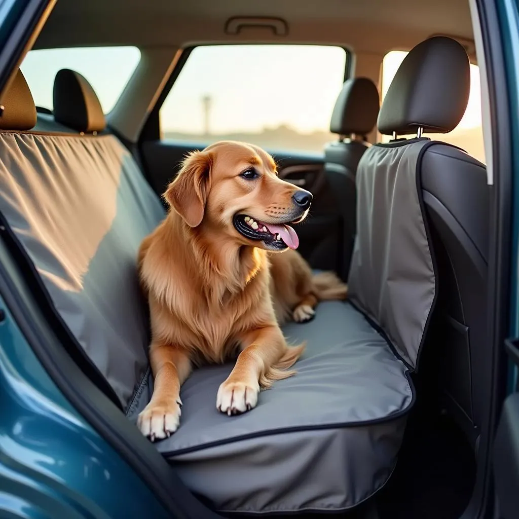 Golden Retriever Relaxing on a Back Seat Car Cover