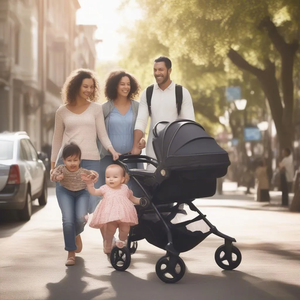 Family Enjoying Car Seat Stroller