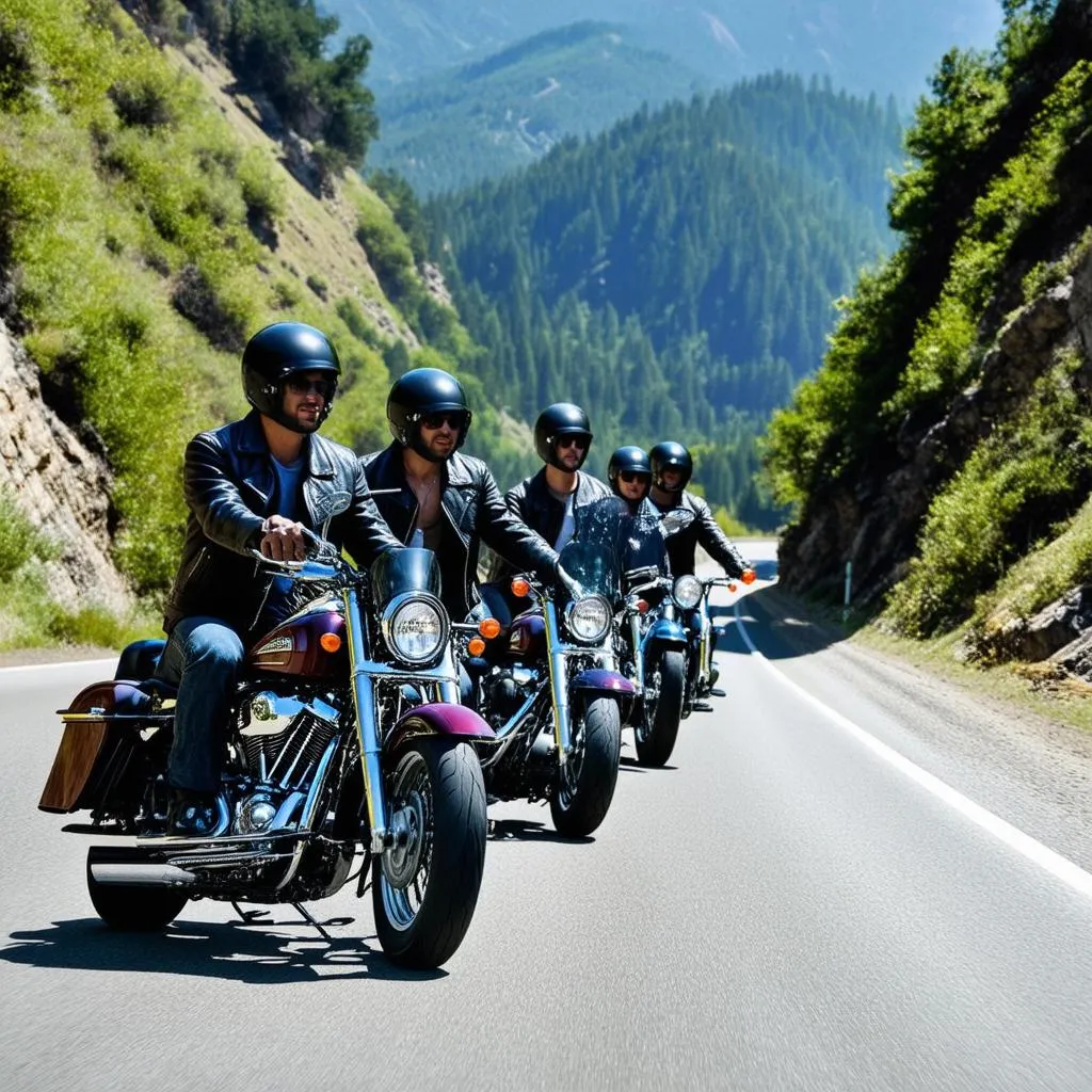 Group of bikers on a Harley Davidson road trip