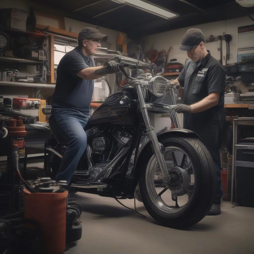 Harley Davidson motorcycle diagnostics tool plugged into a bike