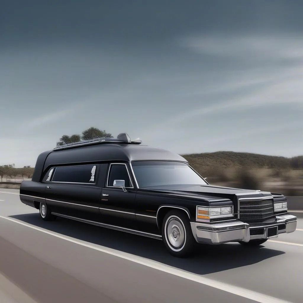 A Hearse Car Driving on the Road