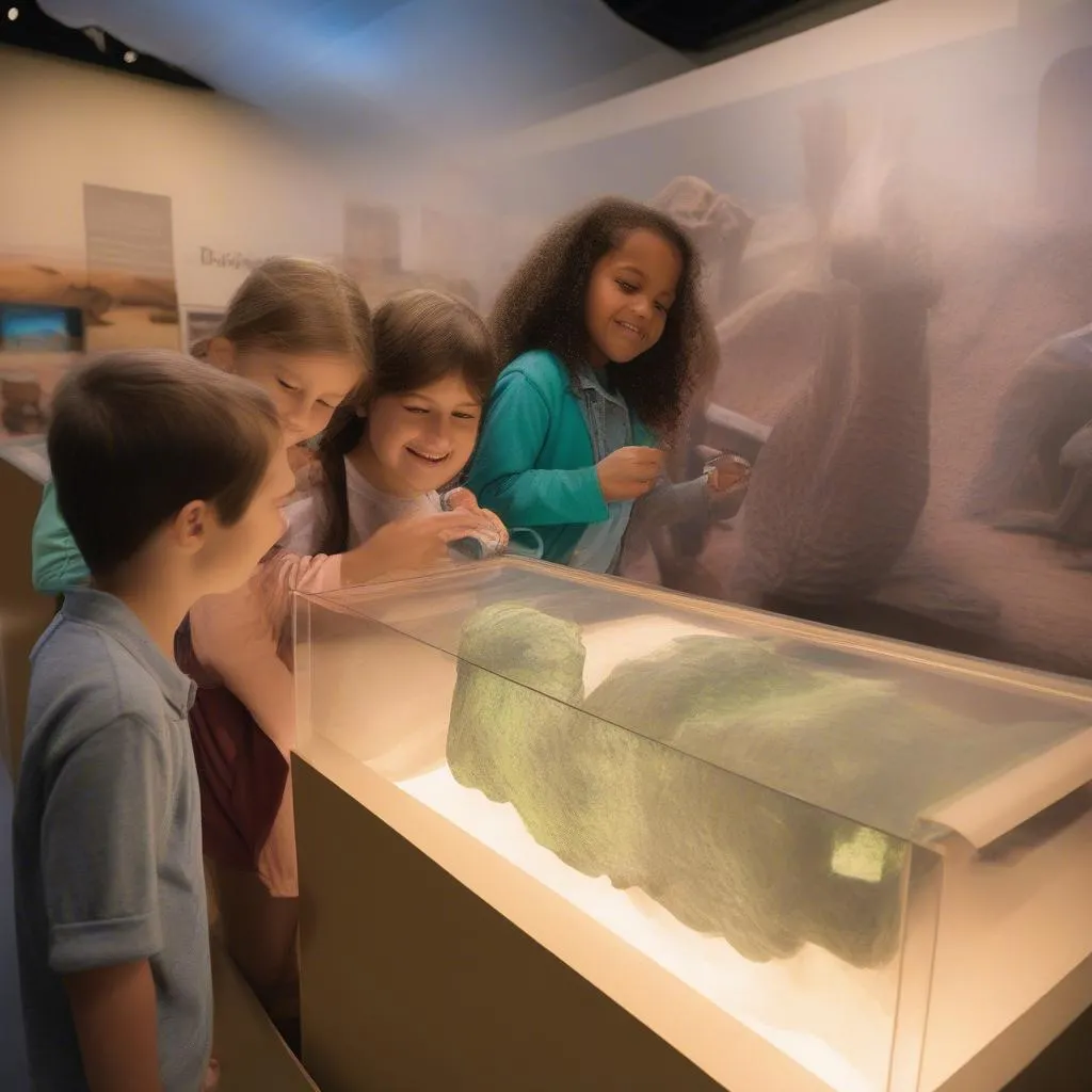 Kids interacting with an interactive exhibit at a Hollywood star cars museum