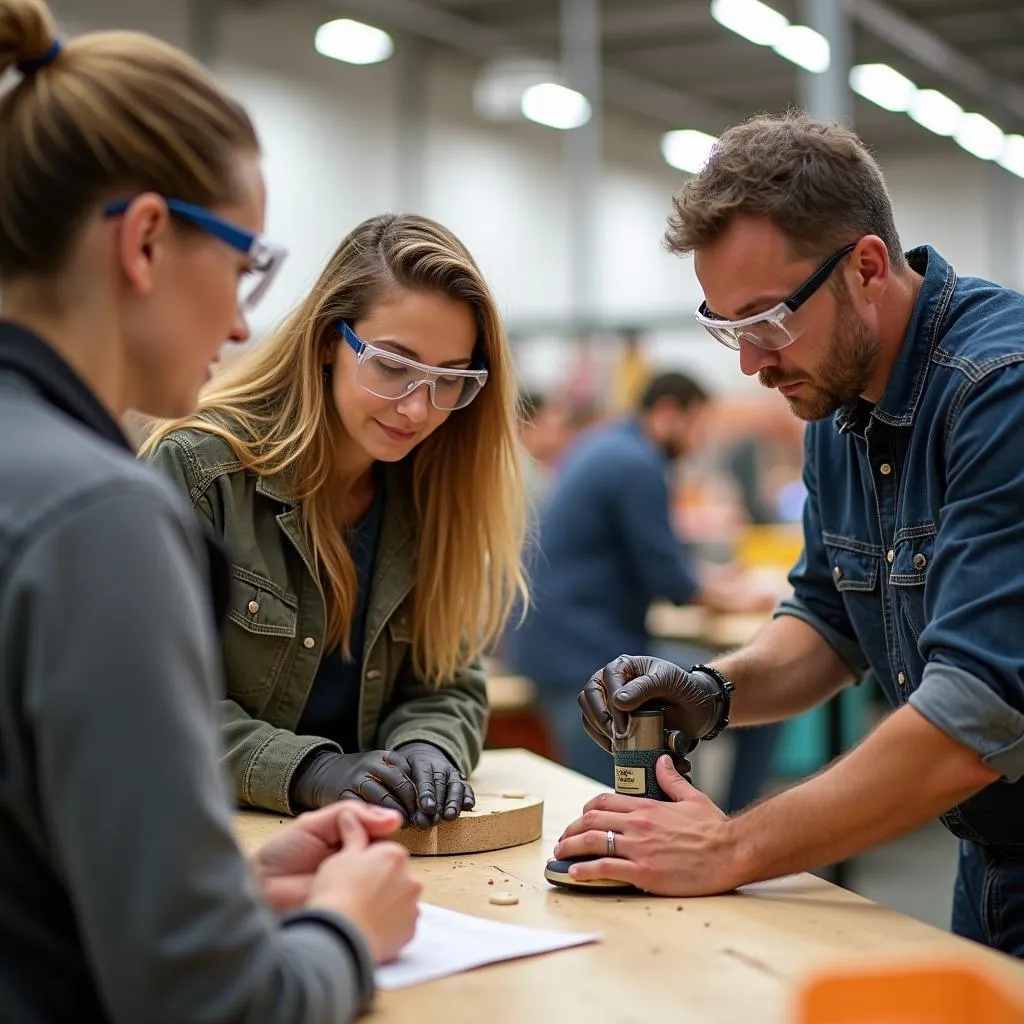 Customers participating in a hands-on workshop at Home Depot