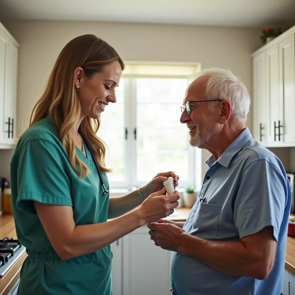 Home Health Nurse Assisting with Medication