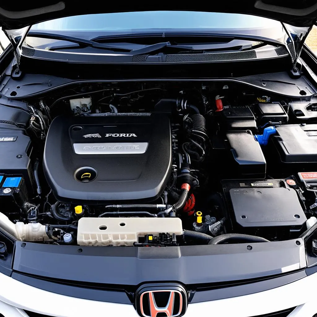 The engine bay of a Honda Civic