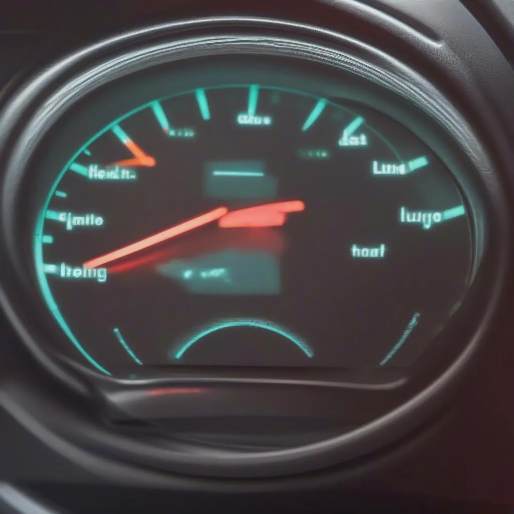 Car dashboard with illuminated check engine light