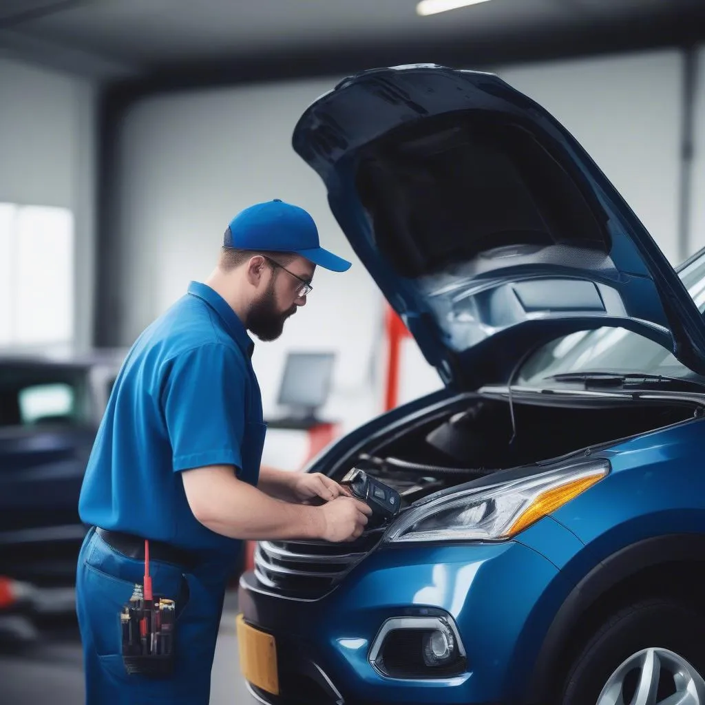 Mechanic using a Hunter scan tool