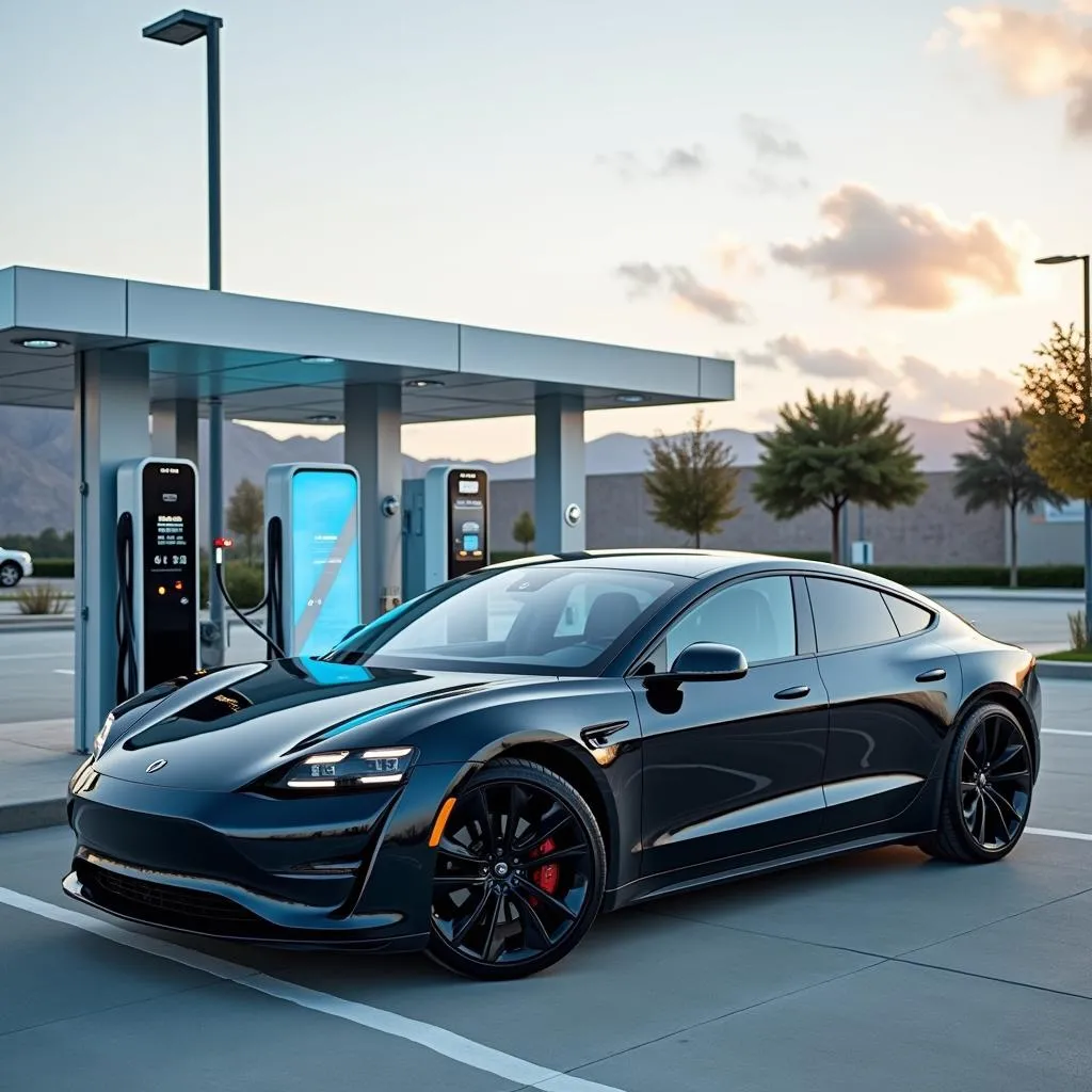 Hydrogen Fuel Cell Car at Charging Station